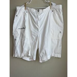 Liz & Me White Cotton Multi Pocket Utility Cargo Long Shorts Plus Size 26W